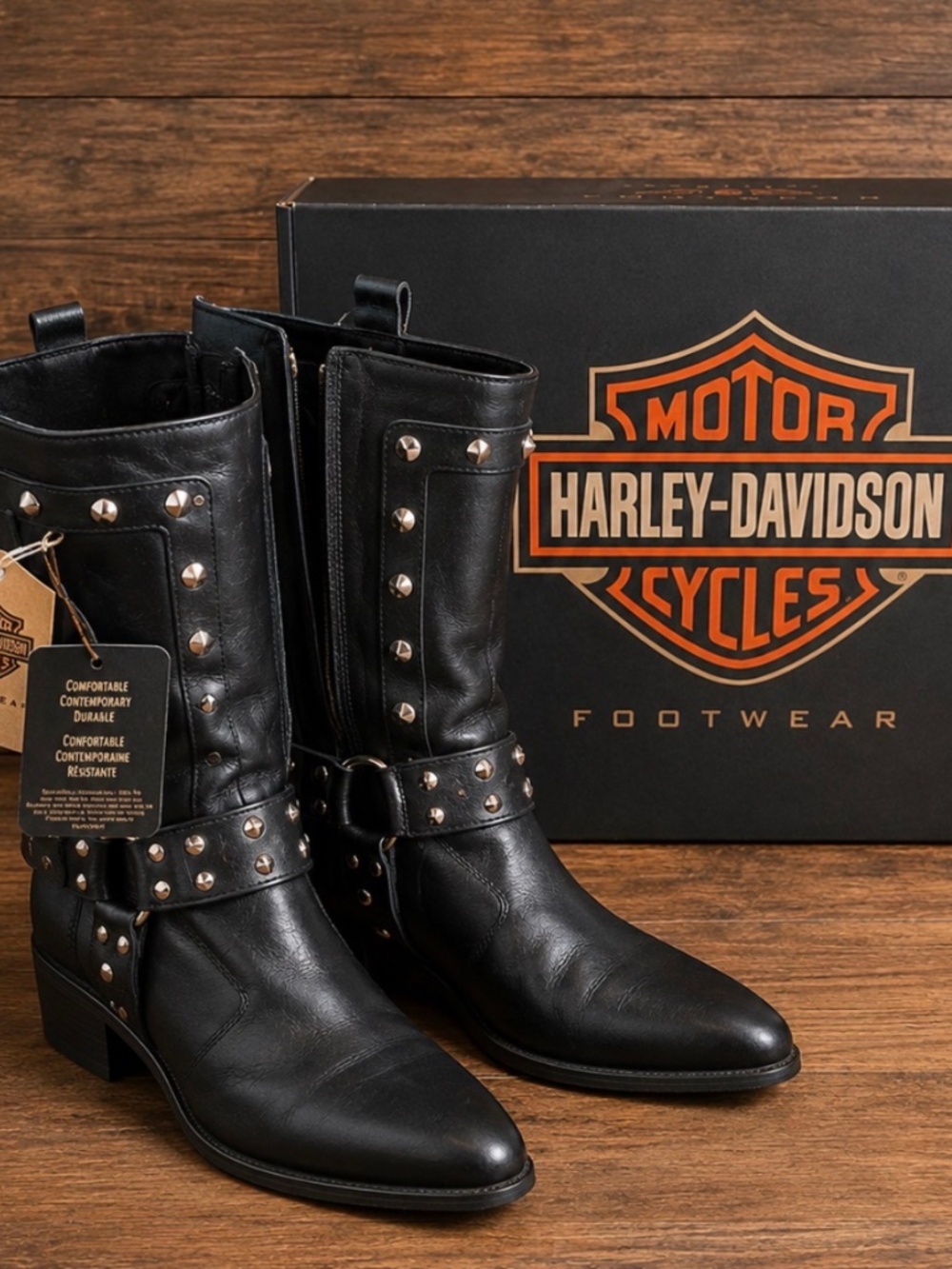 Harley-Davidson Women’s Black Leather Studded Motorcycle Boots – Like New